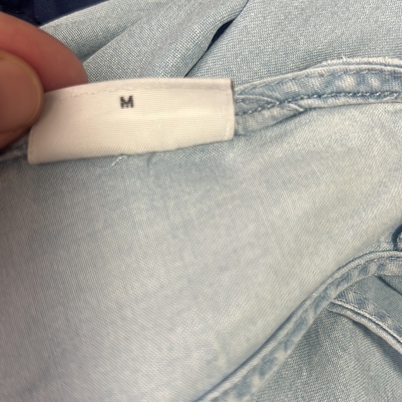 Noisy May Womens Chambray Open Shoulder Ruffle Tencel Dress Short Sleeve Blue M - Picture 7 of 8